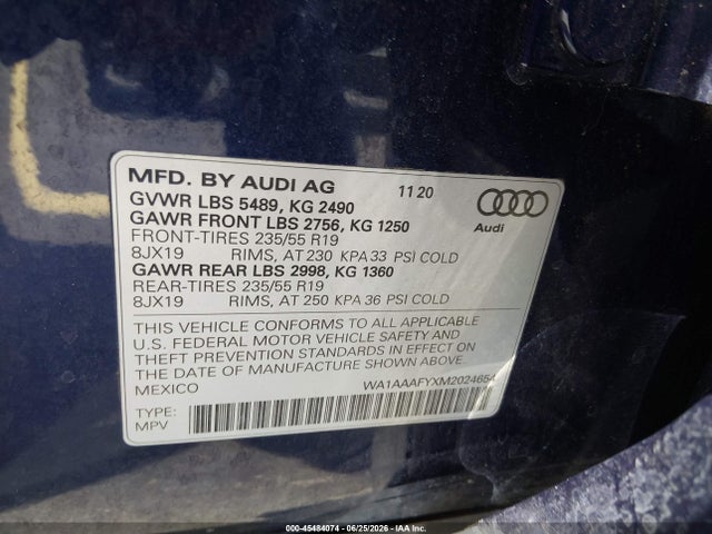 Продажа на аукционе авто 2021 Audi Q5 Premium 45 Tfsi Quattro S Tronic, vin: WA1AAAFYXM2024654, номер лота: 45484074