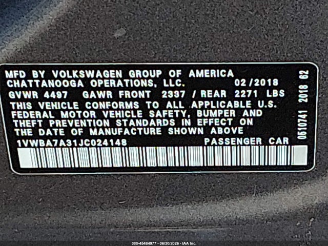 1VWBA7A31JC024148 Volkswagen Passat 2.0t Se