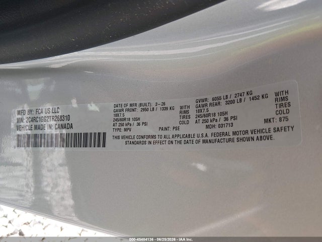 45484136 :رقم المزاد ، 2C4RC1GG2TR268310 vin ، 2026 Chrysler Pacifica Limited مزاد بيع