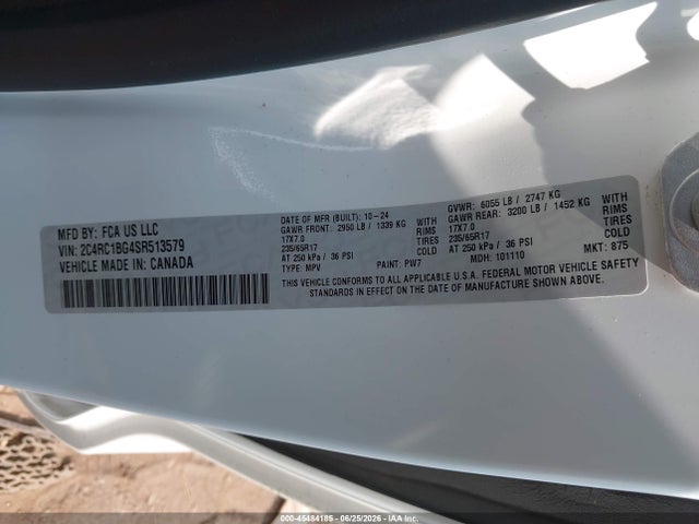 45484185 :رقم المزاد ، 2C4RC1BG4SR513579 vin ، 2025 Chrysler Pacifica Select مزاد بيع