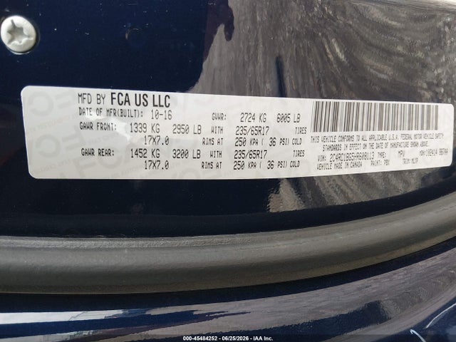 Aukcja sprzedaży 2017 Chrysler Pacifica Touring-l, vin: 2C4RC1BG5HR608113, numer aukcji: 45484252