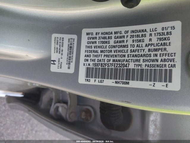 Aukcja sprzedaży 2015 Honda Civic Lx, vin: 19XFB2F57FE232047, numer aukcji: 45484293
