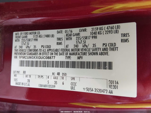 Ford ESCAPE SE 2016 1FMCU9GXXGUC08877 Image 9