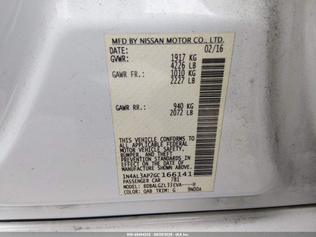 Nissan Altima 2.5 S 2016 1N4AL3AP2GC166141 Image 9