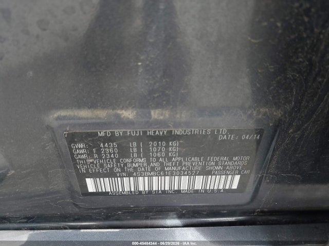 Subaru Legacy 2.5i Premium 2014 4S3BMBC61E3034527 Image 9
