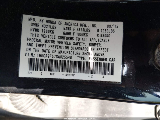 Продажа на аукционе авто 2016 Honda Accord Sport, vin: 1HGCR2F57GA025548, номер лота: 45484385
