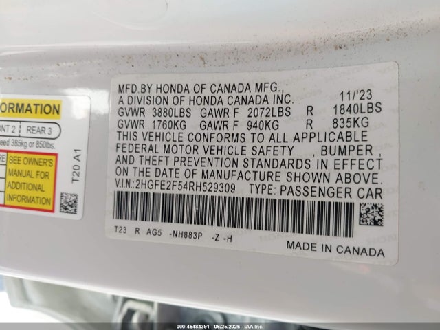 Honda Civic Sport 2024 2HGFE2F54RH529309 Image 9