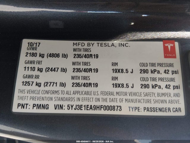 Tesla MODEL 3 2017 5YJ3E1EA9HF000873 Image 9