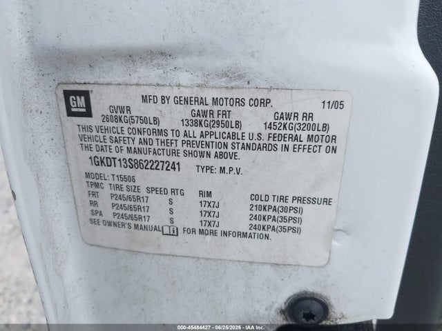 2006 Gmc Envoy Sle მანქანა იყიდება აუქციონზე, vin: 1GKDT13S862227241, აუქციონის ნომერი: 45484427