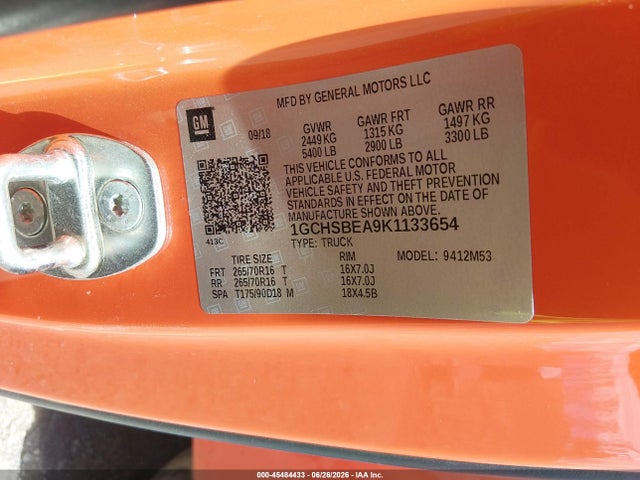Chevrolet Colorado Wt 2019 1GCHSBEA9K1133654 Image 9