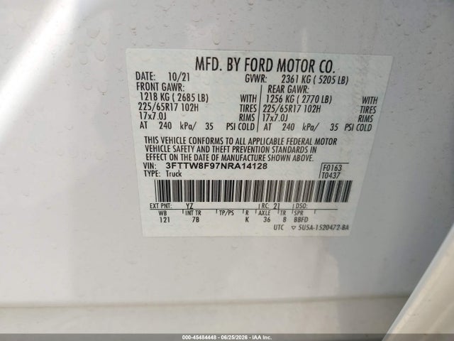 Продажа на аукционе авто 2022 Ford Maverick Lariat/xl/xlt, vin: 3FTTW8F97NRA14128, номер лота: 45484448