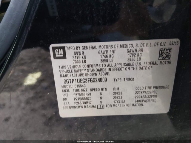 Aukcja sprzedaży 2015 Gmc Sierra 1500 Sle, vin: 3GTP1UEC3FG524009, numer aukcji: 45484454