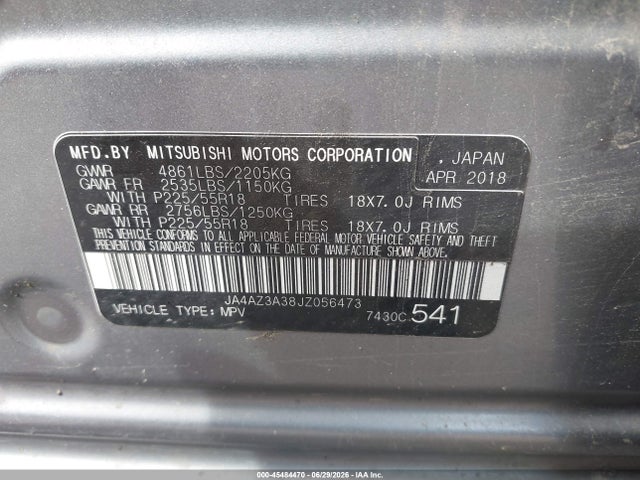 2018 Mitsubishi Outlander Es მანქანა იყიდება აუქციონზე, vin: JA4AZ3A38JZ056473, აუქციონის ნომერი: 45484470