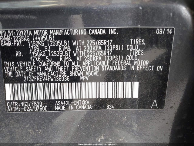 Toyota RAV4 LE 2015 2T3ZFREV4FW136036 Image 9