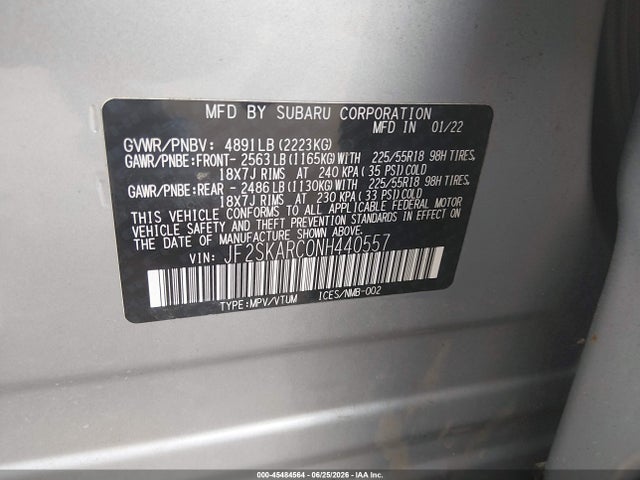 Продаж на аукціоні авто 2022 Subaru Forester Touring, vin: JF2SKARC0NH440557, номер лоту: 45484564