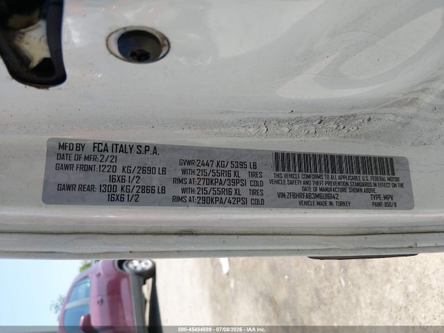 Aukcja sprzedaży 2021 Ram Promaster City Tradesman, vin: ZFBHRFAB3M6U16142, numer aukcji: 45484589