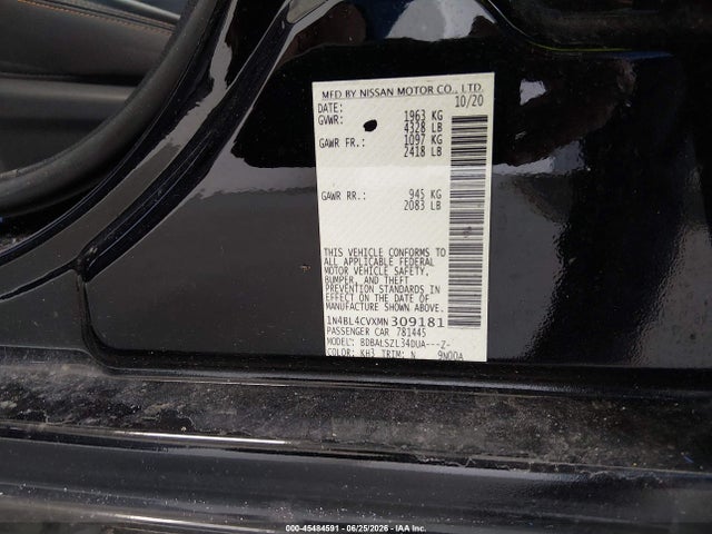 Продажа на аукционе авто 2021 Nissan Altima Sr Fwd, vin: 1N4BL4CVXMN309181, номер лота: 45484591