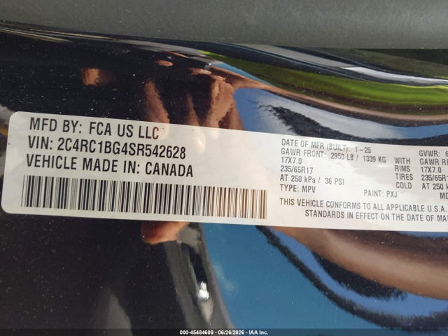 2025 Chrysler Pacifica Select მანქანა იყიდება აუქციონზე, vin: 2C4RC1BG4SR542628, აუქციონის ნომერი: 45484609