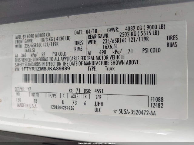 Ford Transit-250 2018 1FTYR1ZM8JKA89889 Image 9
