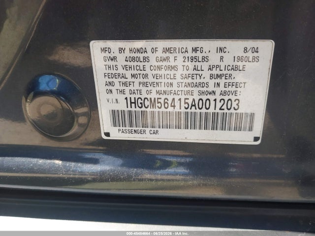 2005 Honda Accord 2.4 Lx მანქანა იყიდება აუქციონზე, vin: 1HGCM56415A001203, აუქციონის ნომერი: 45484664