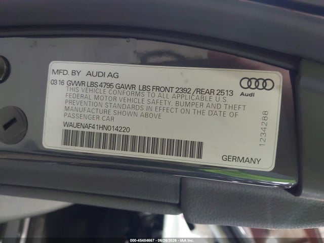 2017 Audi A4 Premium Plus მანქანა იყიდება აუქციონზე, vin: WAUENAF41HN014220, აუქციონის ნომერი: 45484667