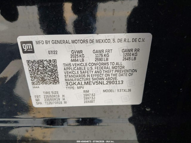 Продажа на аукционе авто 2022 Gmc Terrain Fwd Sle, vin: 3GKALMEV5NL290113, номер лота: 45484673