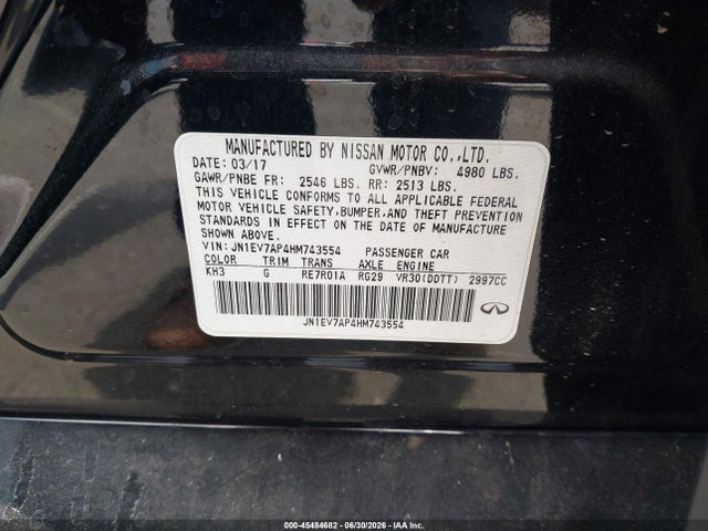 Aukcja sprzedaży 2017 Infiniti Q50 3.0t Premium, vin: JN1EV7AP4HM743554, numer aukcji: 45484682