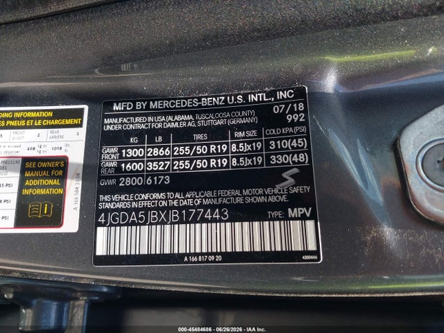2018 Mercedes-benz Gle 350 მანქანა იყიდება აუქციონზე, vin: 4JGDA5JBXJB177443, აუქციონის ნომერი: 45484686