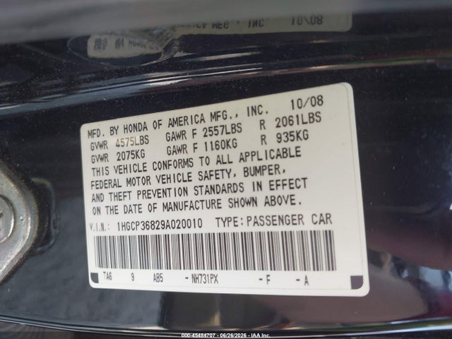 Aukcja sprzedaży 2009 Honda Accord 3.5 Ex-l, vin: 1HGCP36829A020010, numer aukcji: 45484707