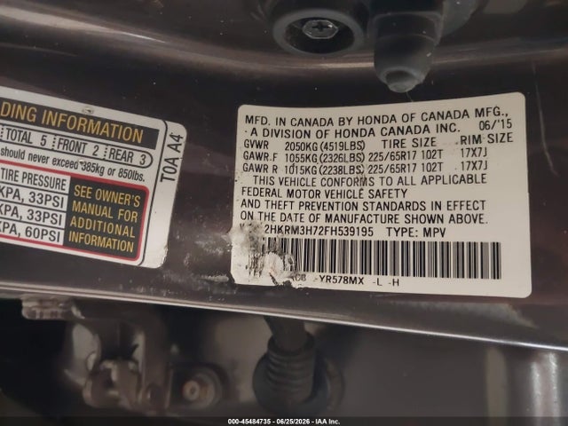 Продаж на аукціоні авто 2015 Honda Cr-v Ex-l, vin: 2HKRM3H72FH539195, номер лоту: 45484735
