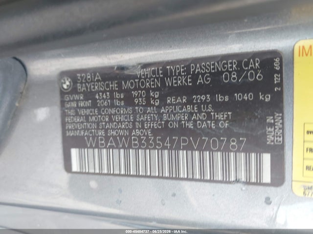 Продажа на аукционе авто 2007 Bmw 328i, vin: WBAWB33547PV70787, номер лота: 45484737