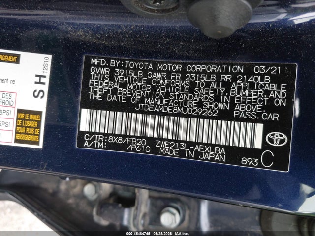 Toyota Corolla Hybrid Le 2021 JTDEAMDE8MJ029262 Image 9