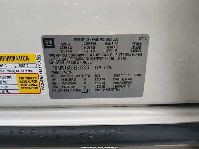 Aukcja sprzedaży 2014 Gmc Acadia Denali, vin: 1GKKVTKD6EJ242857, numer aukcji: 45484752