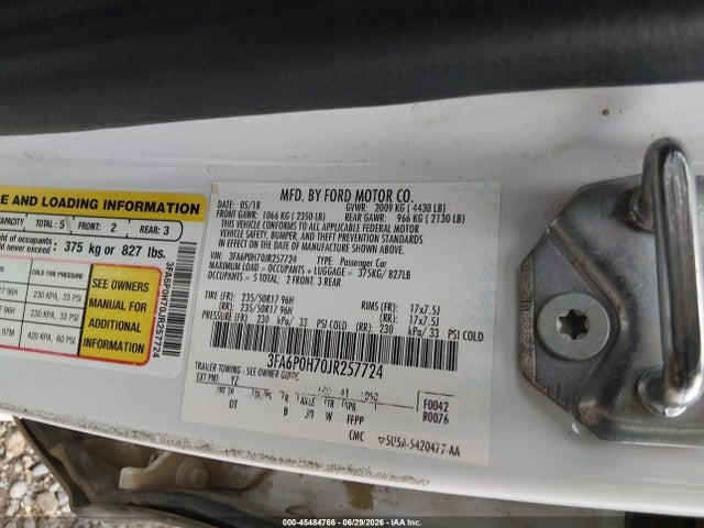 45484766 :رقم المزاد ، 3FA6P0H70JR257724 vin ، 2018 Ford Fusion Se مزاد بيع