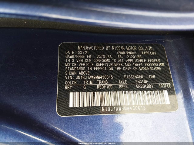 Продажа на аукционе авто 2021 Nissan Rogue Sport S Awd Xtronic Cvt, vin: JN1BJ1AW9MW430615, номер лота: 45484768
