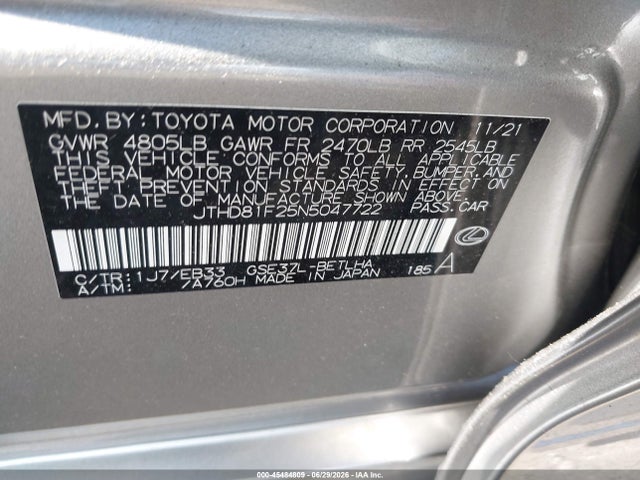 Aukcja sprzedaży 2022 Lexus Is 300, vin: JTHD81F25N5047722, numer aukcji: 45484809