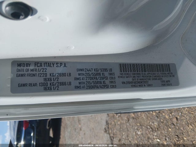 2022 Ram Promaster City Cargo Van მანქანა იყიდება აუქციონზე, vin: ZFBHRFAB3N6W21932, აუქციონის ნომერი: 45484836