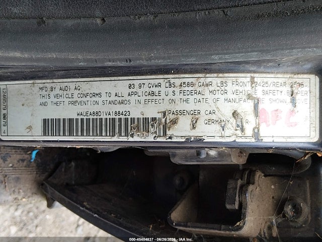 Продаж на аукціоні авто 1997 Audi A4 2.8 (a5) Quattro/2.8 (m5) Quattro, vin: WAUEA88D1VA188423, номер лоту: 45484837