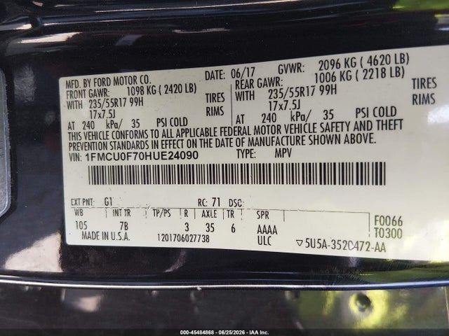 Aukcja sprzedaży 2017 Ford Escape S, vin: 1FMCU0F70HUE24090, numer aukcji: 45484868