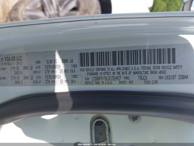 45484873 :رقم المزاد ، 1C6RR7HT0JS152457 vin ، 2018 Ram 1500 Night  4x4 6'4 Box مزاد بيع