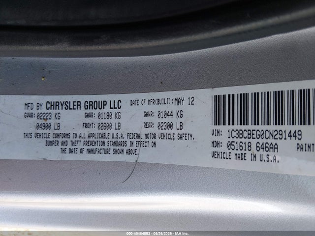 2012 Chrysler 200 Touring მანქანა იყიდება აუქციონზე, vin: 1C3BCBEG0CN291449, აუქციონის ნომერი: 45484883
