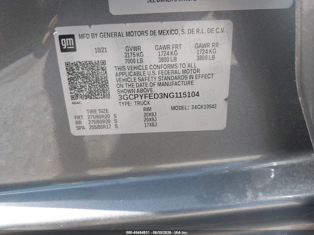 3GCPYFED3NG115104 Chevrolet Silverado 1500 Ltd 4wd Short Bed Lt Trail Boss