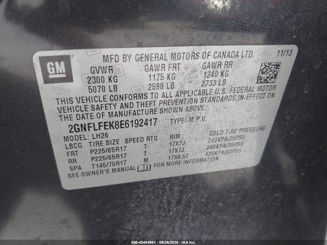 Chevrolet EQUINOX LT 2014 2GNFLFEK8E6192417 Image 9