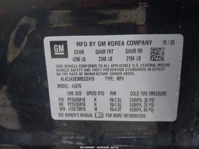 Продаж на аукціоні авто 2021 Buick Encore Fwd Preferred, vin: KL4CJASB3MB332419, номер лоту: 45484997