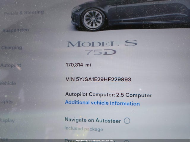 Aukcja sprzedaży 2017 Tesla Model S 100d/60d/75d/90d/p100d, vin: 5YJSA1E29HF229893, numer aukcji: 45485005