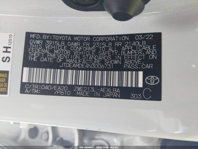 Toyota Corolla Hybrid Le 2022 JTDEAMDE4N3006731 Image 9