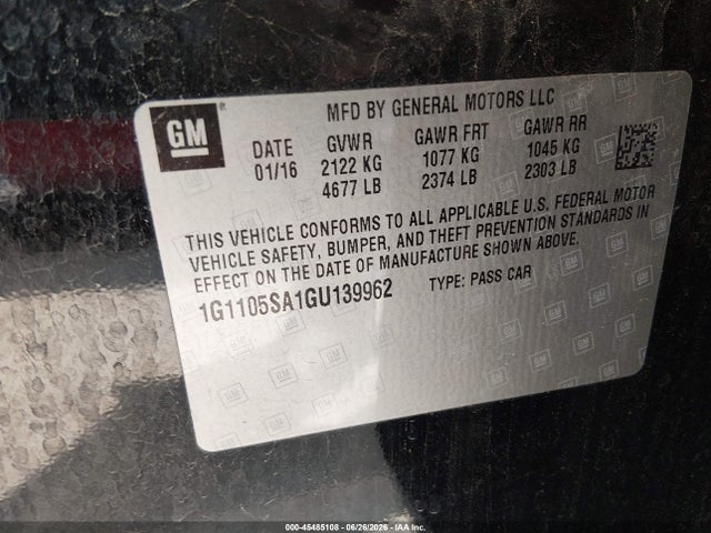 Продаж на аукціоні авто 2016 Chevrolet Impala 1lt, vin: 1G1105SA1GU139962, номер лоту: 45485108