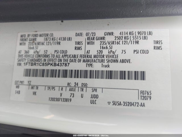 Aukcja sprzedaży 2023 Ford Transit-250, vin: 1FTBR1C85PKB43787, numer aukcji: 45485144