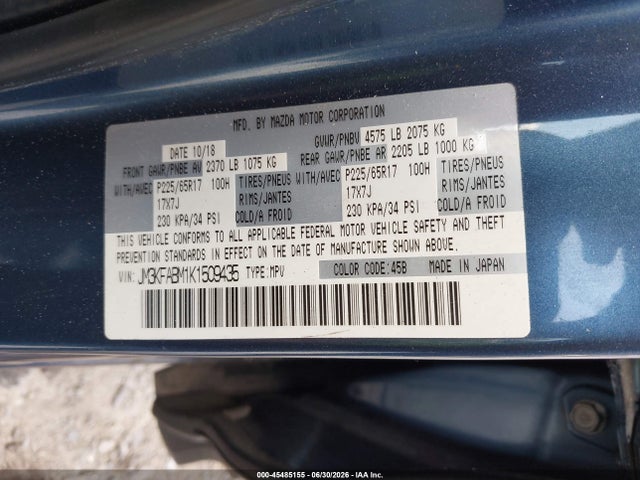 Aukcja sprzedaży 2019 Mazda Cx-5 Sport, vin: JM3KFABM1K1509435, numer aukcji: 45485155