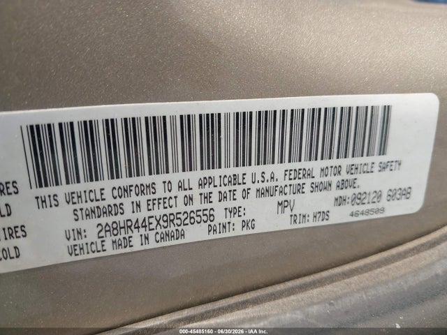 2009 Chrysler Town & Country Lx მანქანა იყიდება აუქციონზე, vin: 2A8HR44EX9R526556, აუქციონის ნომერი: 45485160
